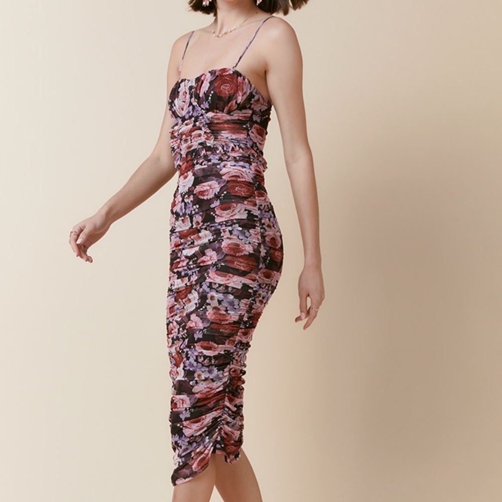Sleeveless Ruched Mesh Midi Dress